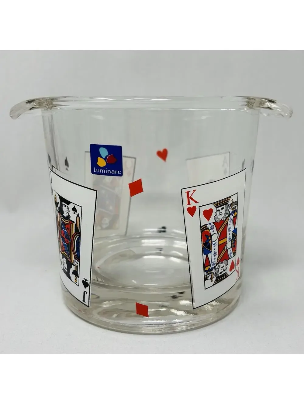 VTG Luminarc Card Party Ice Bucket MCM Glass Retro Poker Barware 6.5